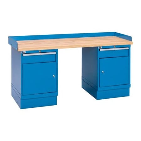 Lista International Industrial Workbench w/1 Drawer w/Shelf Cabinets, Butcher Block Top - Blue XSWB72-72BT/BB